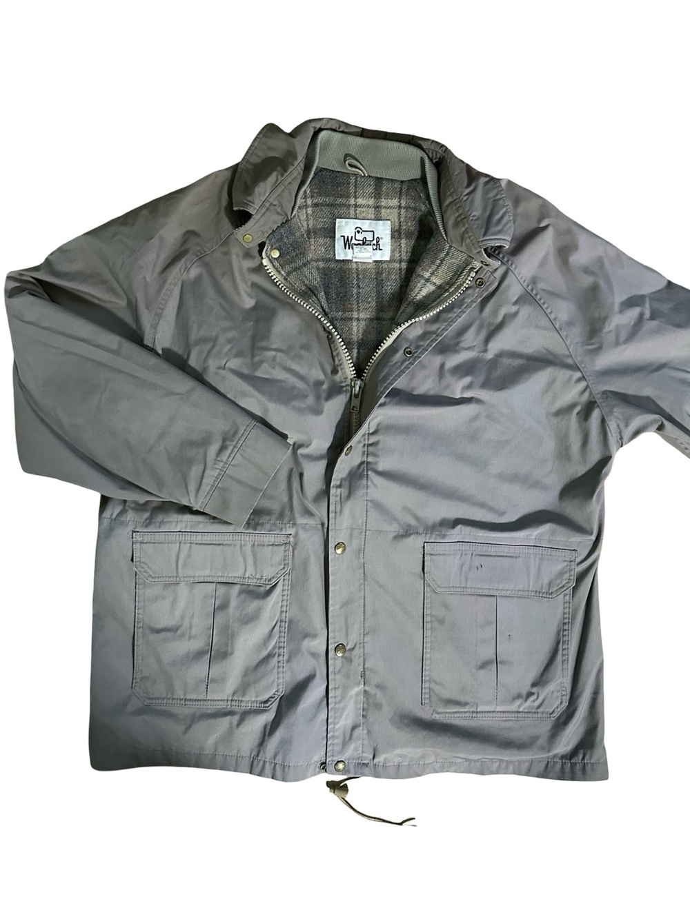 Vintage Woolrich Wool Blanket Lined Gray Barn Chore Jacket XL